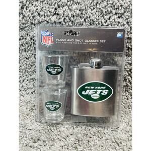 NFL Stainless Steel Flask and 2 Pack 2oz Shot Glasses Set New York Jets New